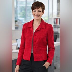 LoriZoni Jacket women’s 100% silk button blazer coat red embroidered vintage